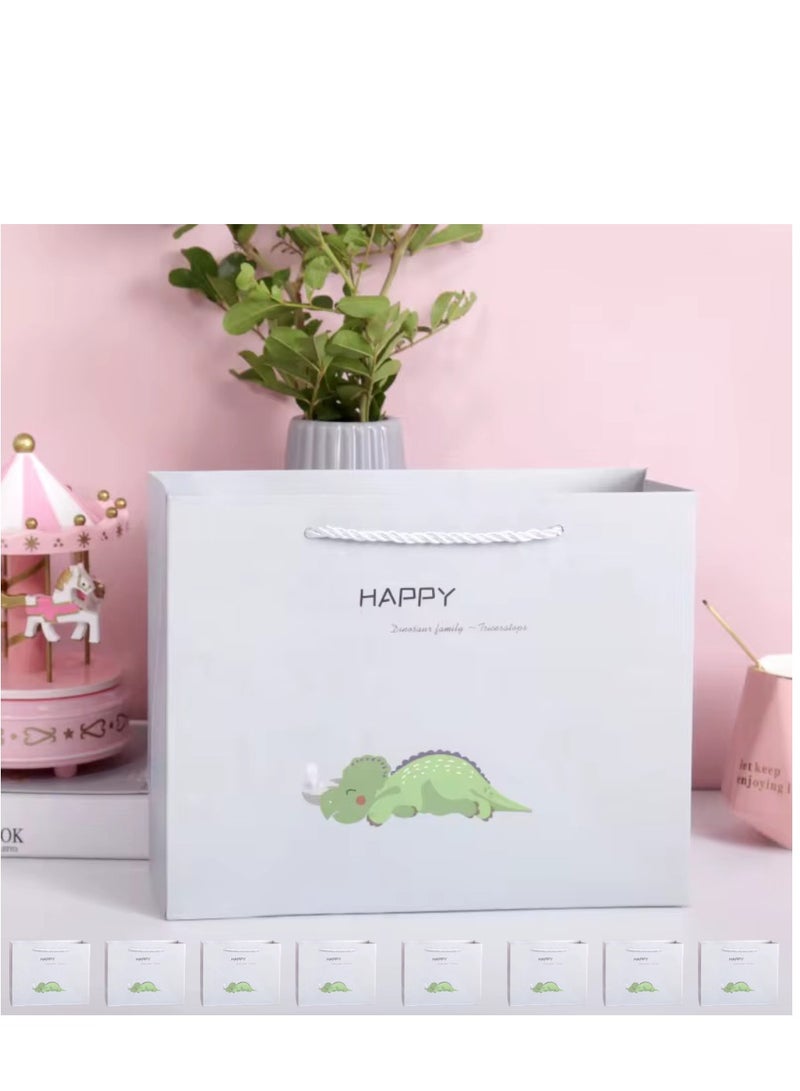 10 Pieces Cute Dinosaur Gift Packing Bags For Birthday Children's Day Shopping White Card Paper Bags Gray 24.5×19.5×9.5cm - Image 1