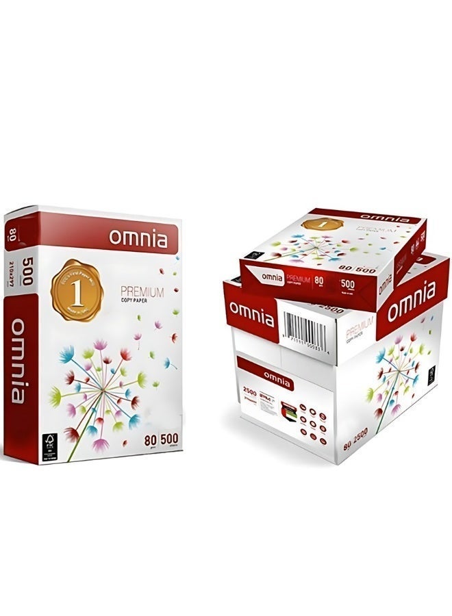 ورق تصوير Omnia A4 80 جم - كرتونة 5 رزم × 500 ورقة (2500 ورقة) - ورق طباعة أبيض للطابعات وآلات التصوير - Image 2