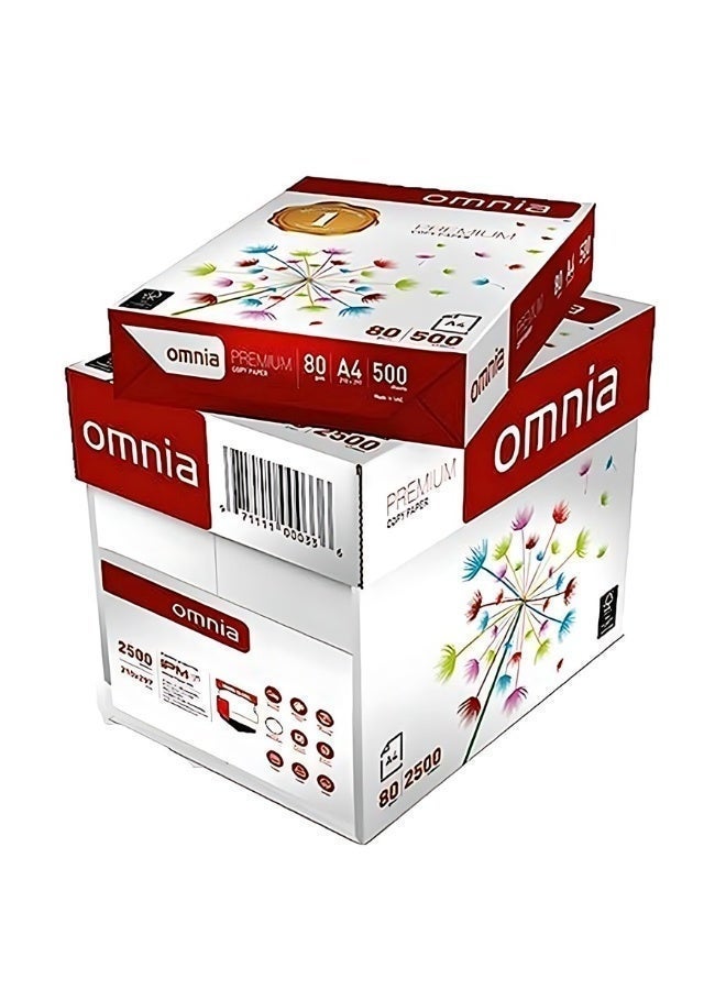 ورق تصوير Omnia A4 80 جم - كرتونة 5 رزم × 500 ورقة (2500 ورقة) - ورق طباعة أبيض للطابعات وآلات التصوير - Image 1