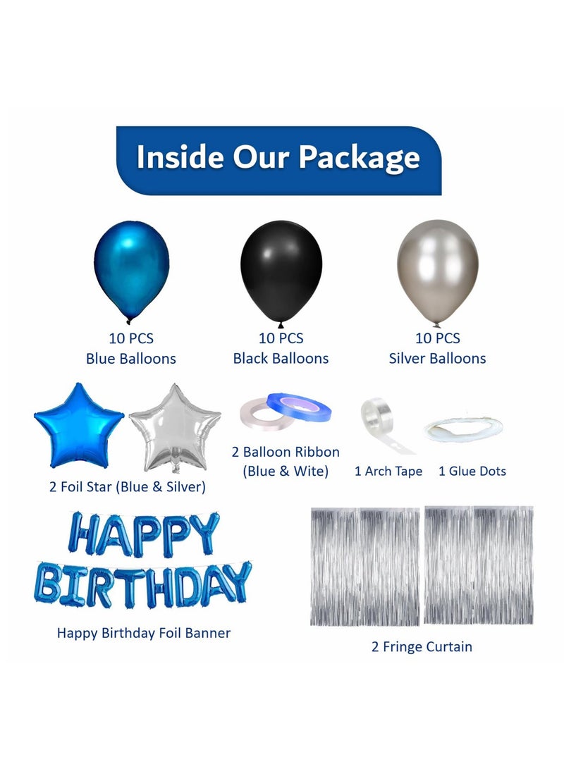 Arabest Blue Black Birthday Party Decorations Kit for Men 49 Pieces, Happy Birthday Banner, Fringe Curtains, Foil Star & Balloons Party Décor for Men Boys Women Girls Birthday Party Supplies - Image 2