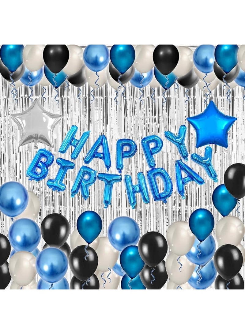 Arabest Blue Black Birthday Party Decorations Kit for Men 49 Pieces, Happy Birthday Banner, Fringe Curtains, Foil Star & Balloons Party Décor for Men Boys Women Girls Birthday Party Supplies - Image 1