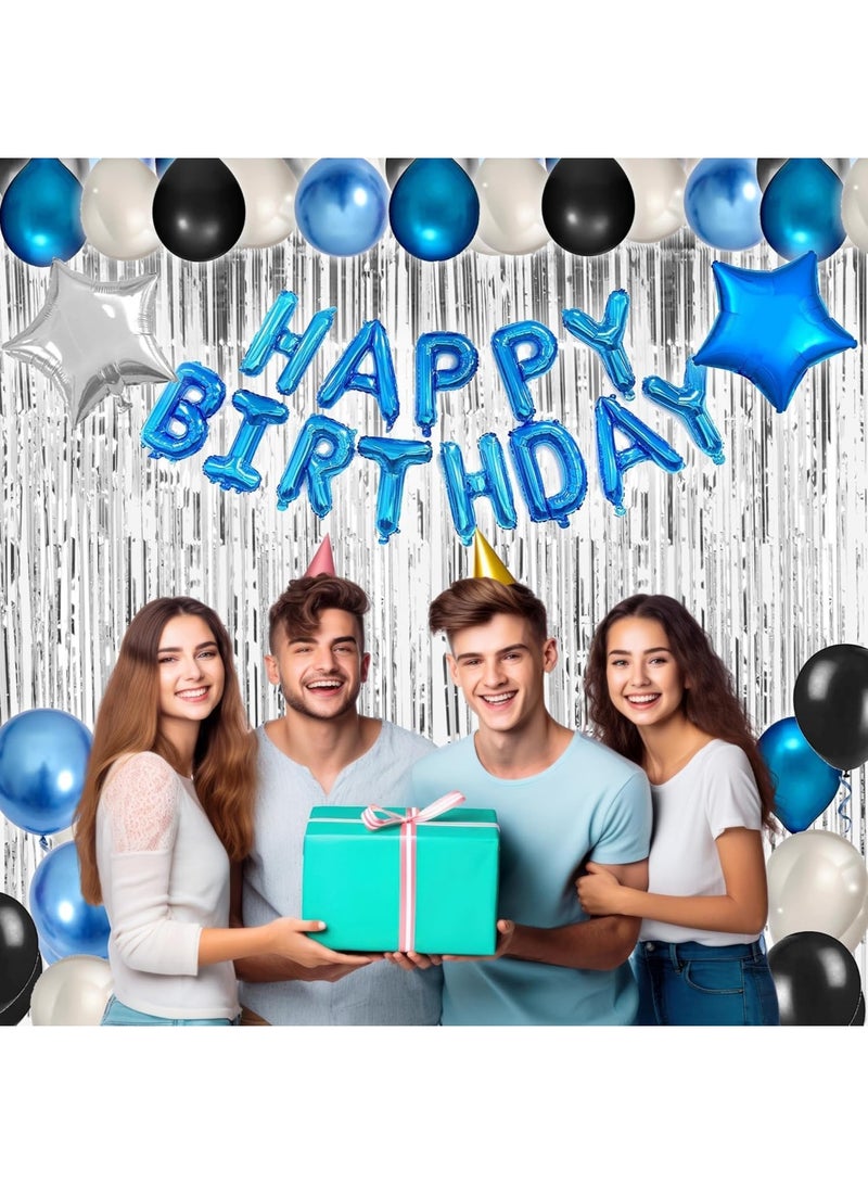 Arabest Blue Black Birthday Party Decorations Kit for Men 49 Pieces, Happy Birthday Banner, Fringe Curtains, Foil Star & Balloons Party Décor for Men Boys Women Girls Birthday Party Supplies - Image 4