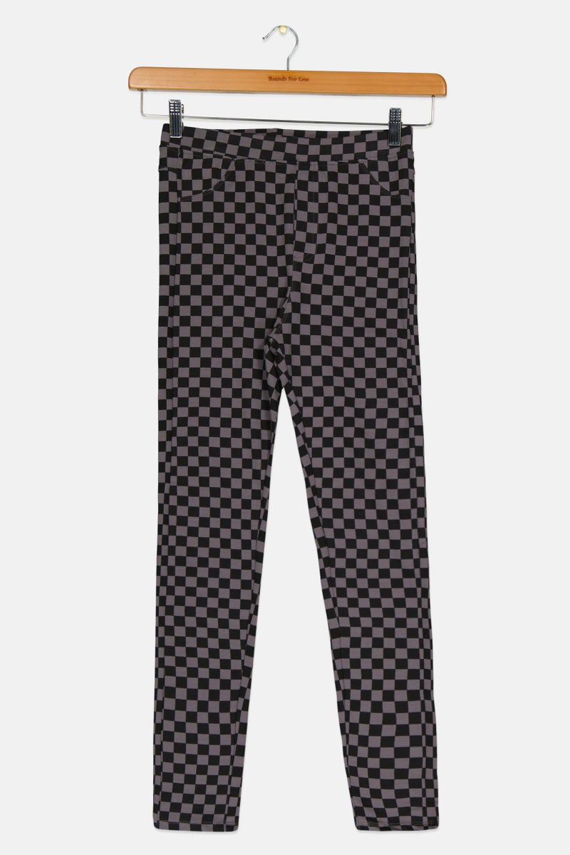 Cool Club Kids Girl Checkered Pull On Leggings, Dark Grey - Image 1