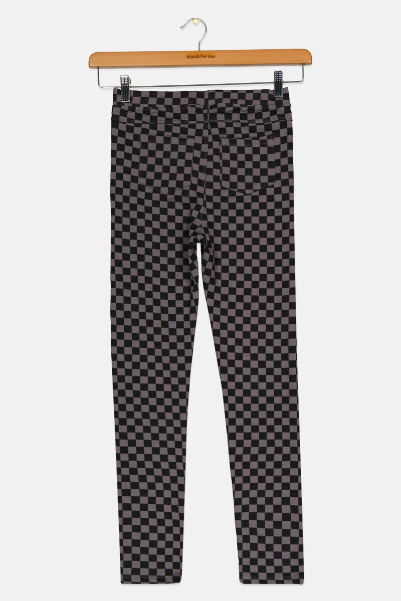 Cool Club Kids Girl Checkered Pull On Leggings, Dark Grey - Image 2