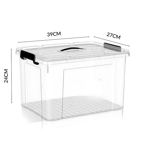 Ash  Roh Ash & Roh Multi-Size Transparent Storage Bins, Stackable Plastic Organizer Containers with Black Latches for Easy Access and Storage (pack of 2, medium 39cm x 27cm x 24cm) - Image 2