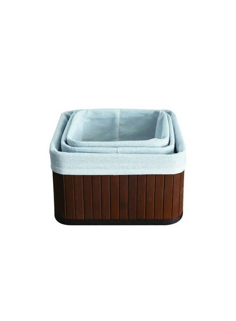 3-piece wooden square box set, linen lined on the inside, excellent material, and wood on the outside, brown color z  - Image 1