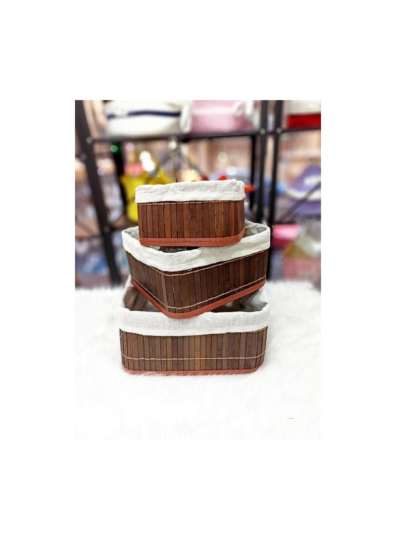 3-piece wooden square box set, linen lined on the inside, excellent material, and wood on the outside, brown color z  - Image 2
