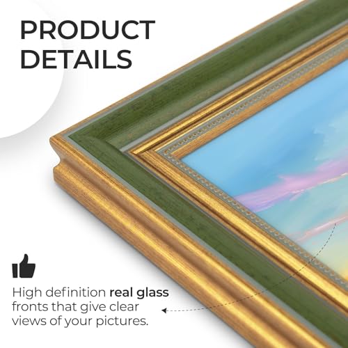 Space Art Deco,12x18 Picture Frame with Real Glass,Ornate 12 x 18 Photo Frame,Wall Display(Green Gold) - Image 5