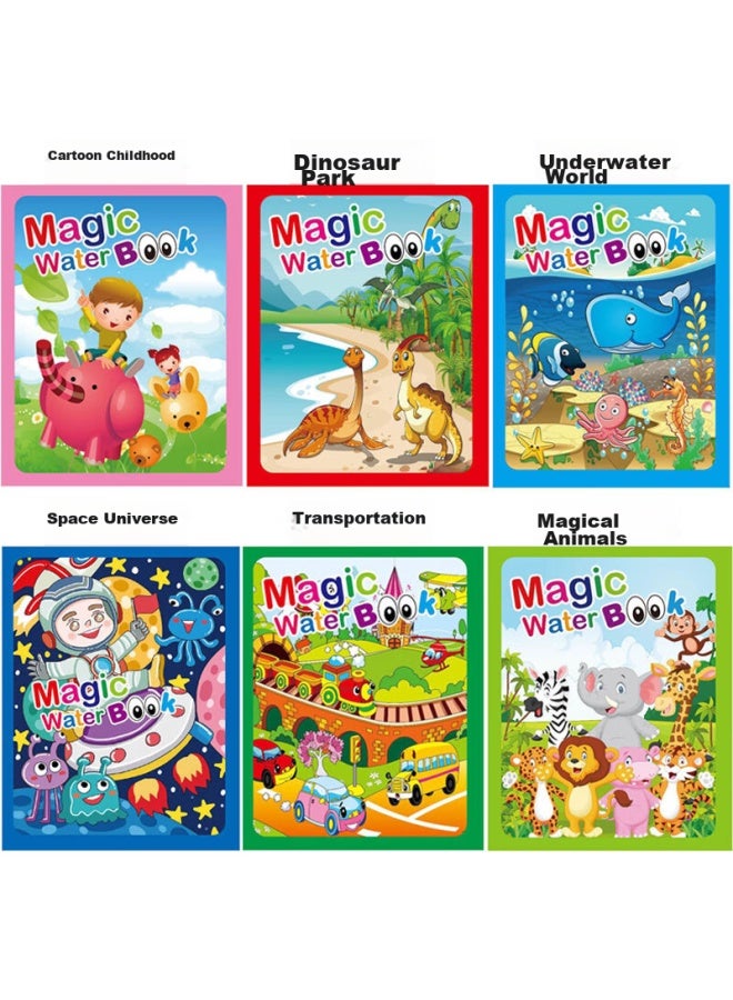 Cookss Magic Water Drawing Book, Reusable Doodle Water Pen, Magic Coloring Dinosaur, Children's Toy For Boys And Girls, 6 Books - Image 2