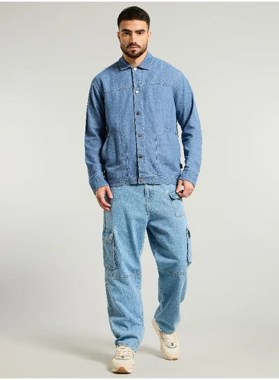 Beyoung Light Blue Denim Jacket Shirt