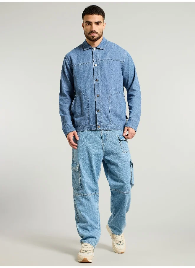 Beyoung Light Blue Denim Jacket Shirt