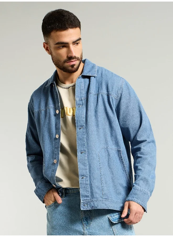 Beyoung Light Blue Denim Jacket Shirt