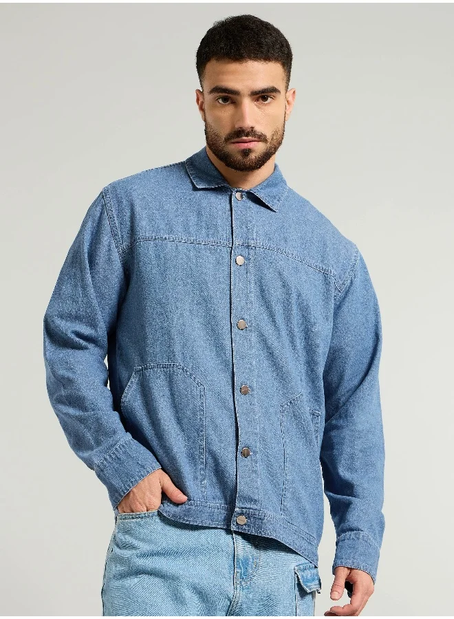 Beyoung Light Blue Denim Jacket Shirt