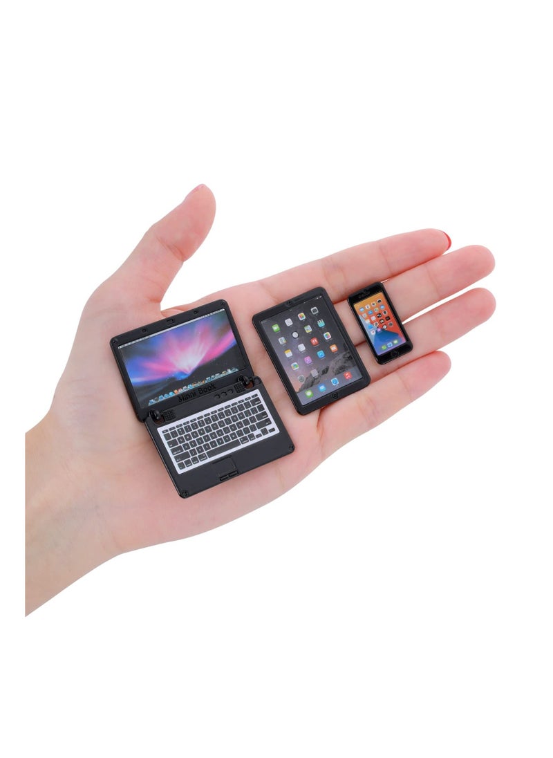 SYOSI - Dollhouse Mini Laptop Tablet and Smart Phone, 1:12 Metal Simulation Scene Computer Simulation Accessories, Miniature Toys, Dollhouse Miniatures Computer Scene Simulation Furniture Accessories (3PCS) - Image 1