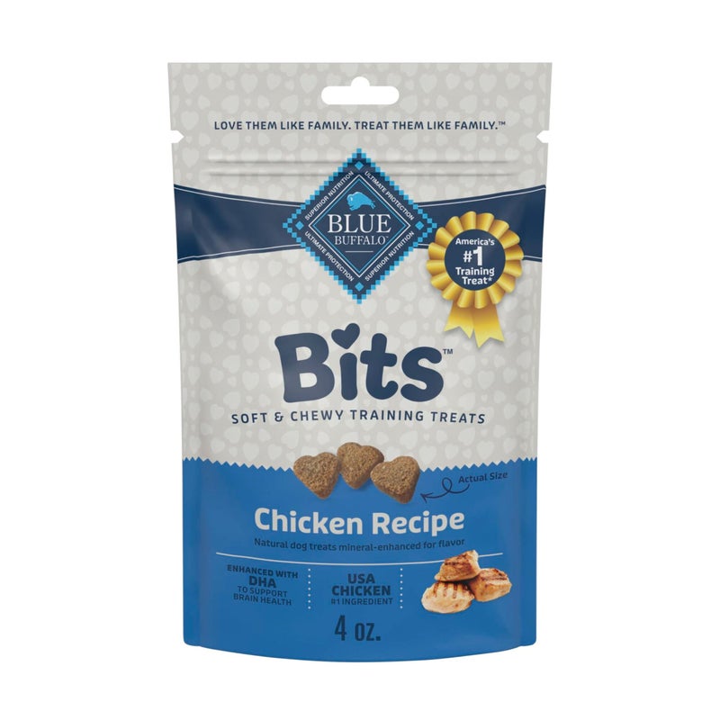 Blue Buffalo Bits Soft Dog Treats for Training, Made With Natural Ingredients & Enhanced with DHA, Chicken Recipe, 4-oz Bag - Image 1