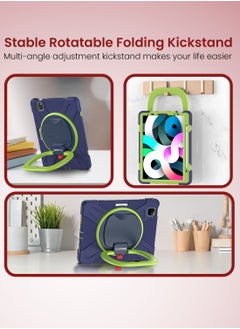 Moxedo Moxedo Shockproof Rugged Protective Colorful Case with 360 Rotating Kickstand , Shoulder Strap , Pen Holder for Kids Compatible for Apple iPad Air4/Air5 10.9 / Pro 11 2018/2020/2021 - Navy Blue/Lime  - Image 4