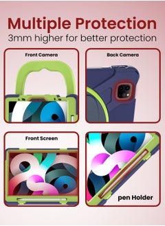 Moxedo Moxedo Shockproof Rugged Protective Colorful Case with 360 Rotating Kickstand , Shoulder Strap , Pen Holder for Kids Compatible for Apple iPad Air4/Air5 10.9 / Pro 11 2018/2020/2021 - Navy Blue/Lime  - Image 2