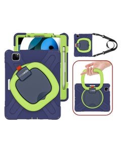 Moxedo Moxedo Shockproof Rugged Protective Colorful Case with 360 Rotating Kickstand , Shoulder Strap , Pen Holder for Kids Compatible for Apple iPad Air4/Air5 10.9 / Pro 11 2018/2020/2021 - Navy Blue/Lime  - Image 1