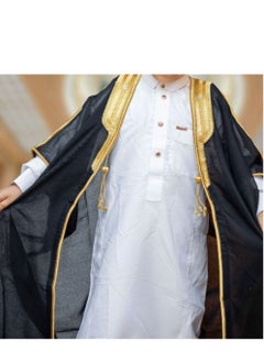 A boy's bisht, black, golden, luxurious, royal, woolen, the bisht or the mushalh has a long-standing connection with the Gulf man, as it is not a traditional dress, but rather a special wear that is u