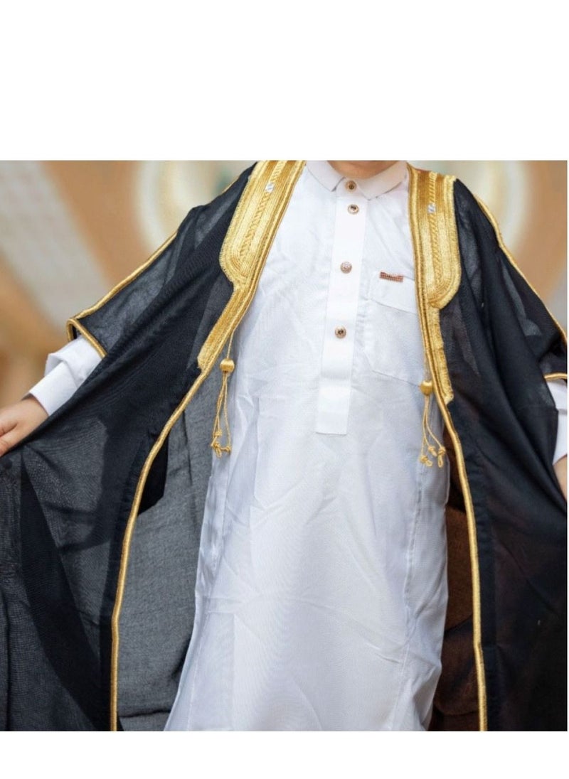 Generic - A boy's bisht, black, golden, luxurious, royal, woolen, the bisht or the mushalh has a long-standing connection with the Gulf man, as it is not a traditional dress, but rather a special wear that is u - Image 1