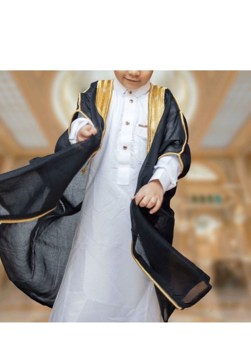 Generic - A boy's bisht, black, golden, luxurious, royal, woolen, the bisht or the mushalh has a long-standing connection with the Gulf man, as it is not a traditional dress, but rather a special wear that is u - Image 1