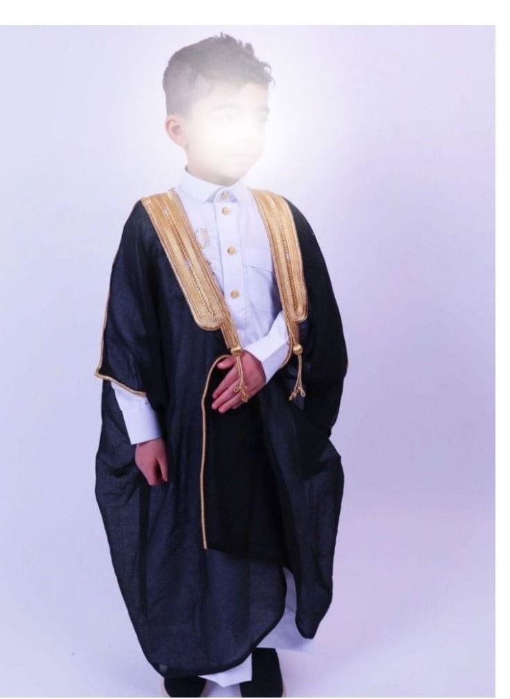 Generic - A boy's bisht, black, golden, luxurious, royal, woolen, the bisht or the mushalh has a long-standing connection with the Gulf man, as it is not a traditional dress, but rather a special wear that is u - Image 1