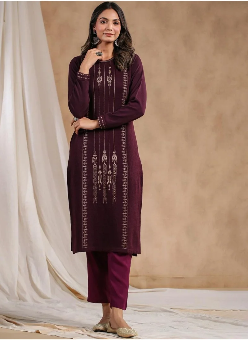 ISHIN Women's Ethnic MAUVE STRAIGHT Pure Poly POLY KURTA