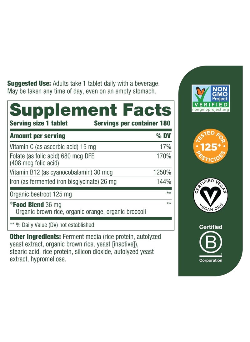 MegaFood Iron Supplement Clinically Shown To Increase Iron Levels Without Side Effects - Dietary Supplement 180 Tablets / 180 Servings  - Image 2