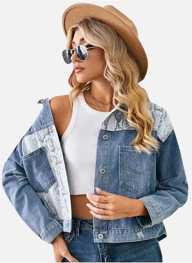 YUNIQEE Blue Collared Long Sleeve Denim Jacket