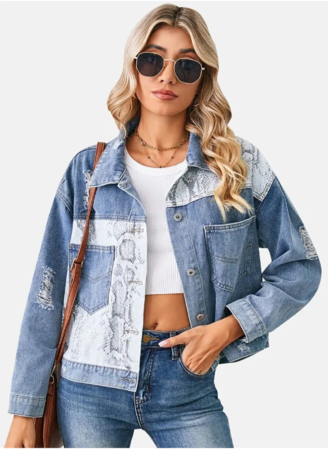 YUNIQEE Blue Collared Long Sleeve Denim Jacket