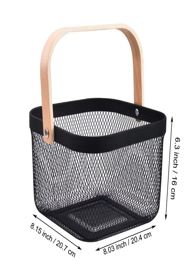 AJIODA Metal Mesh Wire Basket, Small Steel Basket with Wooden Handle Storage Organizer Basket Multi-functional Hanging Kitchen Baskets Fruit Baskets for Kitchen Bathroom Cabinet Pantry Snacks, Black - Image 3
