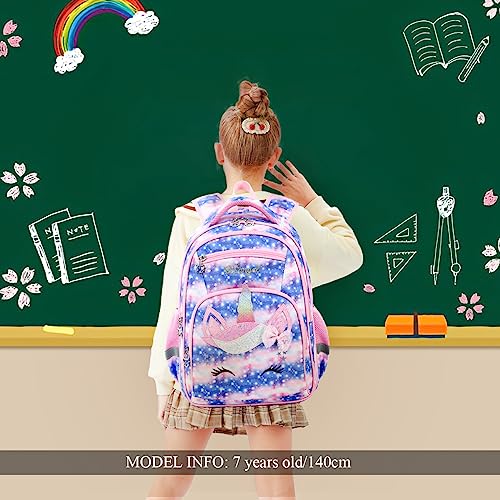 Cusangel Girls Backpack with Lunch Box Pencil Case,Cute Multi Compartment Preschool Elementary Primary Backpack for Girls Sky Unicorn 3pcs Backpack for Girls - Image 2