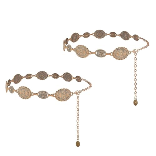 PALAY® 2Pcs Waist Belt for Women Dresses Golden Metal Concho Hip Belt for Saree Fashion Adjustable Western Vintage Waist Chain Stylish Boho Saree Belts Dresses,Jeans,Skirts - Image 1