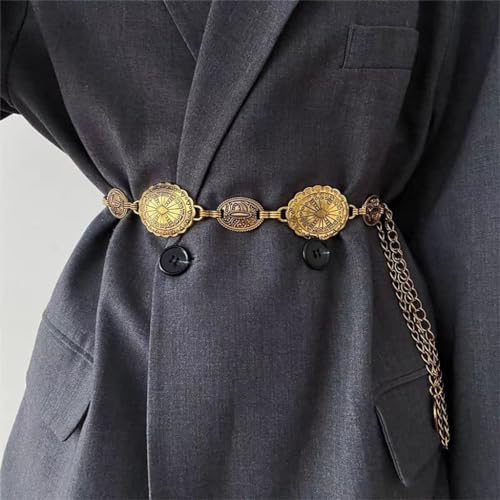 PALAY® 2Pcs Waist Belt for Women Dresses Golden Metal Concho Hip Belt for Saree Fashion Adjustable Western Vintage Waist Chain Stylish Boho Saree Belts Dresses,Jeans,Skirts - Image 5