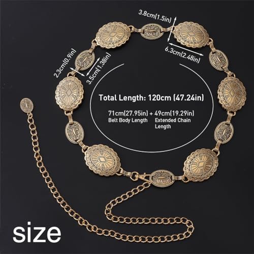 PALAY® 2Pcs Waist Belt for Women Dresses Golden Metal Concho Hip Belt for Saree Fashion Adjustable Western Vintage Waist Chain Stylish Boho Saree Belts Dresses,Jeans,Skirts - Image 3