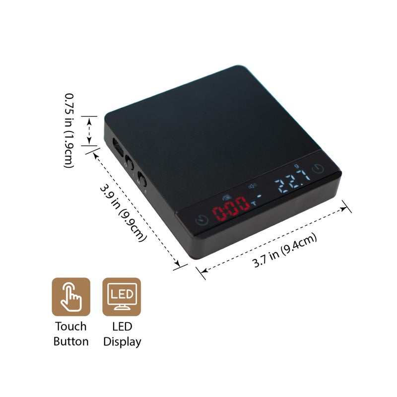 MiiCoffee Nano Pro Coffee Scale with Timer, Espresso Scale with Auto Tare, Aluminum Body, Touch Sensor and Silicone Cover (Black) - Image 2