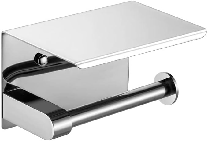 No brands Toilet Paper Holder Self Adhesive and Wall Mounted Tissue Roll Paper Rack Stand Stainless Steel with Mobile Phone Storage Shelf Kitchen Bathroom Roll Holders - Image 1