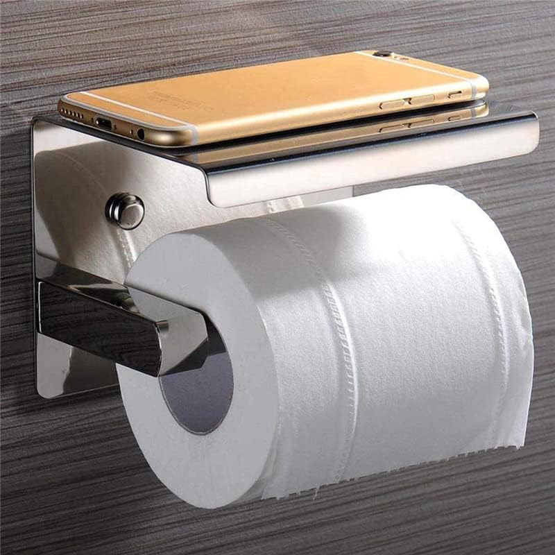 No brands Toilet Paper Holder Self Adhesive and Wall Mounted Tissue Roll Paper Rack Stand Stainless Steel with Mobile Phone Storage Shelf Kitchen Bathroom Roll Holders - Image 5