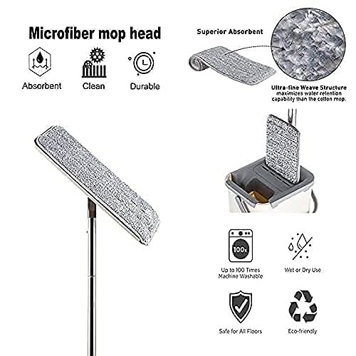 XML Flat Floor Mop with Bucket 360° Flexible Head with Super Absorbent Microfiber Pads Floor Cleaner Squeeze Kitchen Bathroom Accessories Items - Image 3