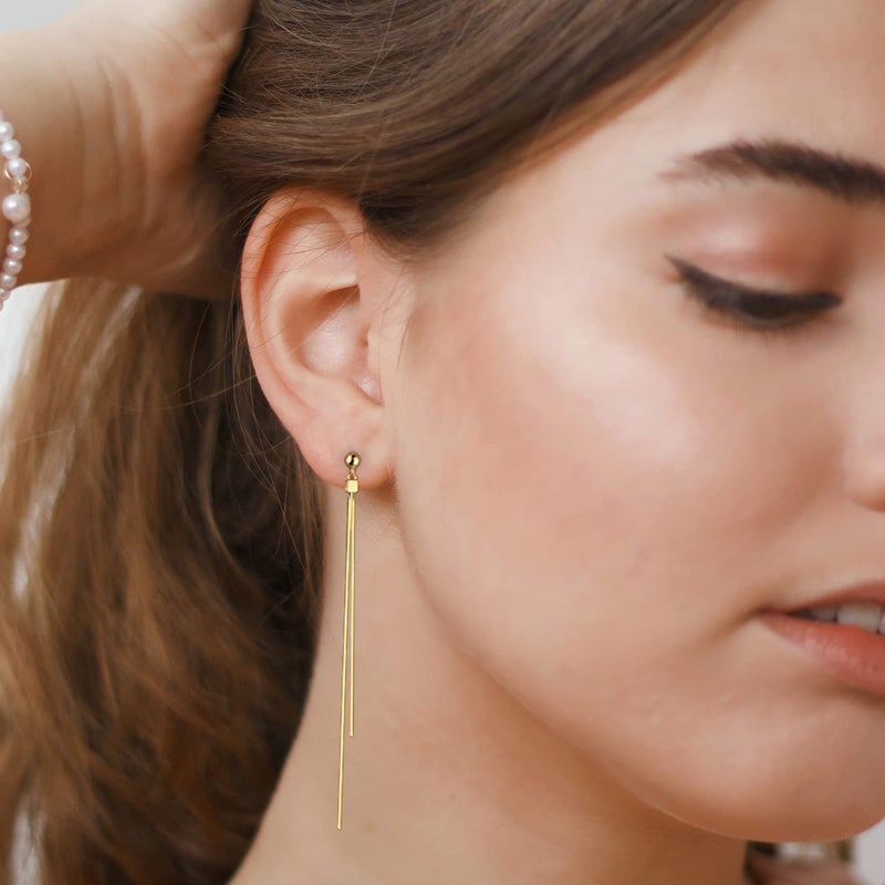 OLARCU Long Gold Dainty Dangle drop Minimalist Tassel Earrings for Women (Gold) - Image 4