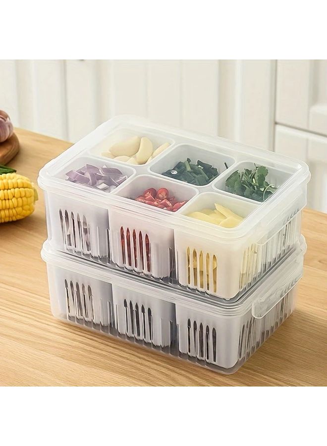 White Plastic Food Storage Box With Drainage Hole Removable Partition For Salad Fruit Vegetable - Image 5
