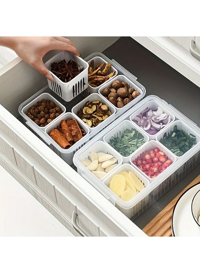 White Plastic Food Storage Box With Drainage Hole Removable Partition For Salad Fruit Vegetable - Image 3