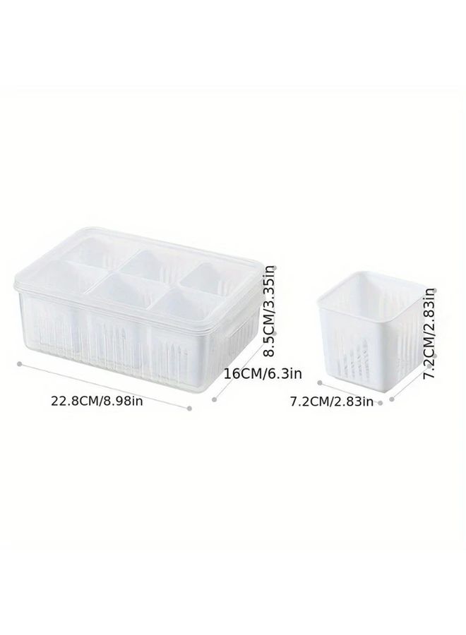 White Plastic Food Storage Box With Drainage Hole Removable Partition For Salad Fruit Vegetable - Image 2