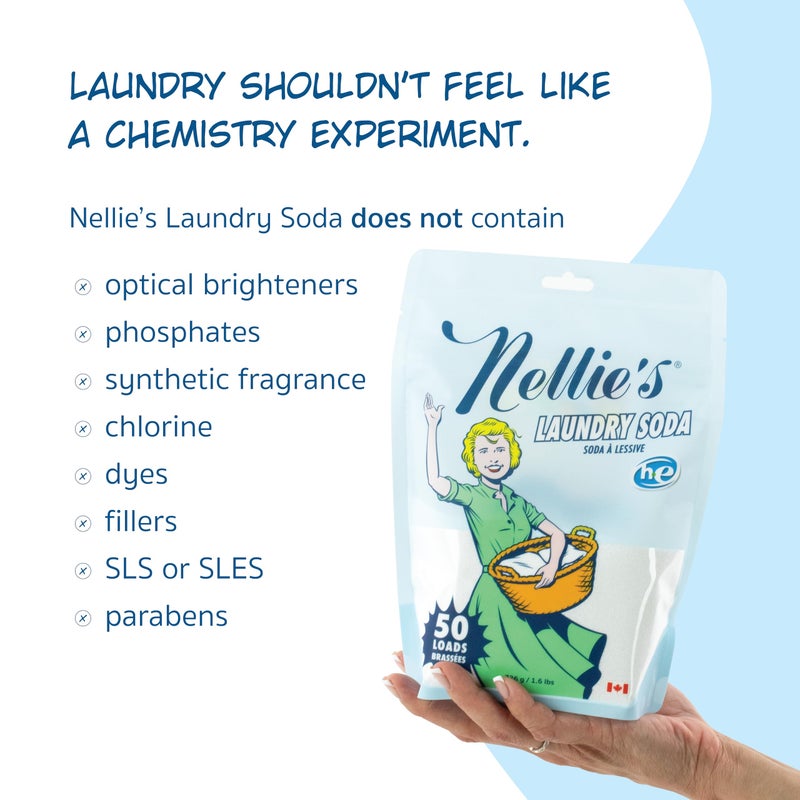 Nellie's مسحوق غسيل نيللي - مسحوق منظف مركز للغسيل - كيس 50 غسلة - لطيف على البشرة والبيئة - خالي من العطور - مصنوع في كندا - Image 3