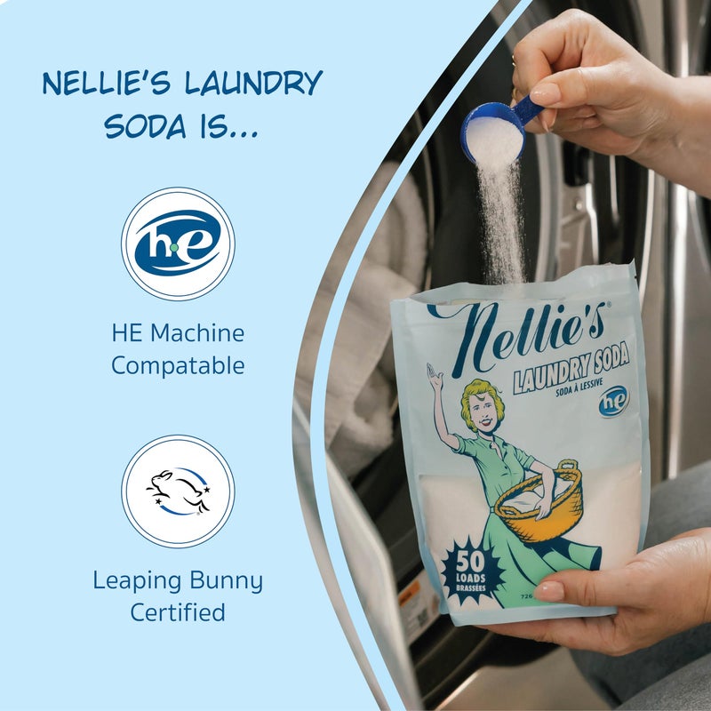 Nellie's مسحوق غسيل نيللي - مسحوق منظف مركز للغسيل - كيس 50 غسلة - لطيف على البشرة والبيئة - خالي من العطور - مصنوع في كندا - Image 2