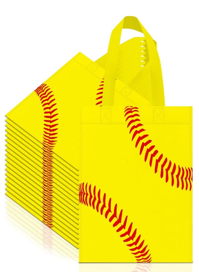 KERINGO 24 PCS Softball Non-Woven Party Favor Bags with Handles Softball Party Favor Bags Goodie Treat Candy Bag for Sports Theme Party Birthday 7.87 x 7.87 Inch - Image 1