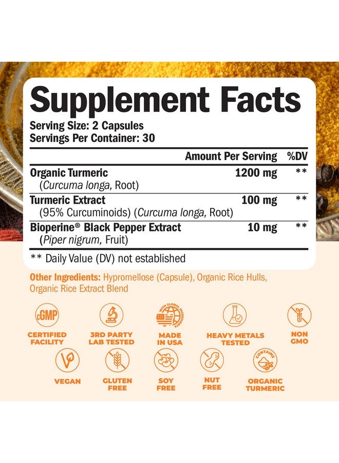 Vimerson Health Turmeric Supplement - Turmeric Curcumin Supplement with 1200mg Organic Tumeric Root & Bioperine for Joint Support. 95% Curcuminoids. Premium Tumeric Curcumin with Black Pepper. Non-GMO. Vegan. 60 Caps - Image 3