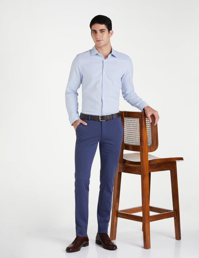 Peter England Men's Premium Formal Stretchable Knit Super Slim Fit Trouser | Comfort Lycra | 360-Degree Stretch Royal Blue - Image 2
