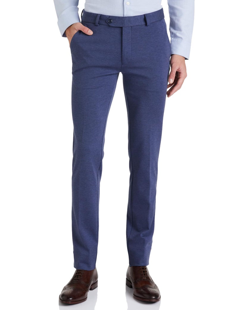 Peter England Men's Premium Formal Stretchable Knit Super Slim Fit Trouser | Comfort Lycra | 360-Degree Stretch Royal Blue - Image 1