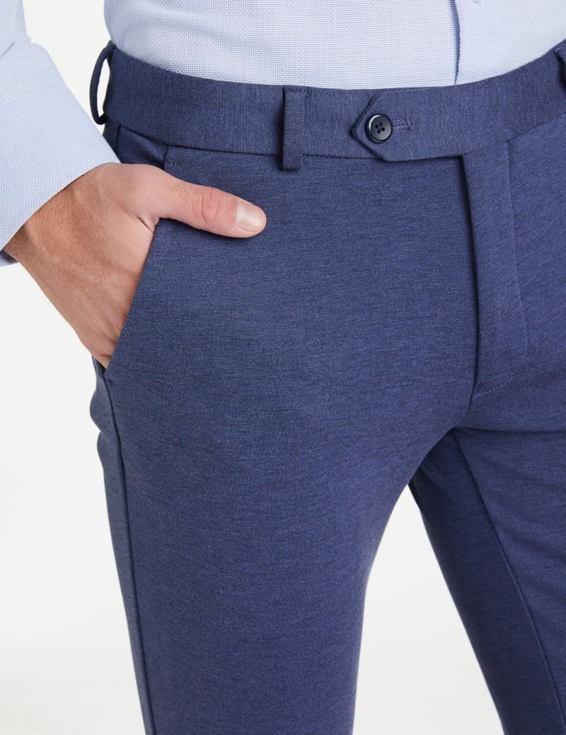 Peter England Men's Premium Formal Stretchable Knit Super Slim Fit Trouser | Comfort Lycra | 360-Degree Stretch Royal Blue - Image 3